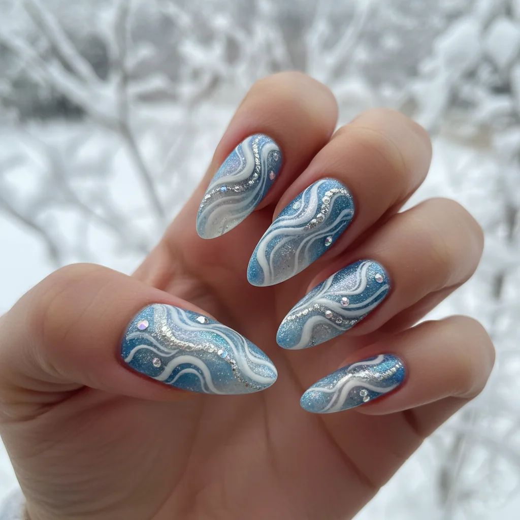 Artistic Flow Abstract Frozen Swirl Designs - Chic Late Winter Nail Design and Color Inspo