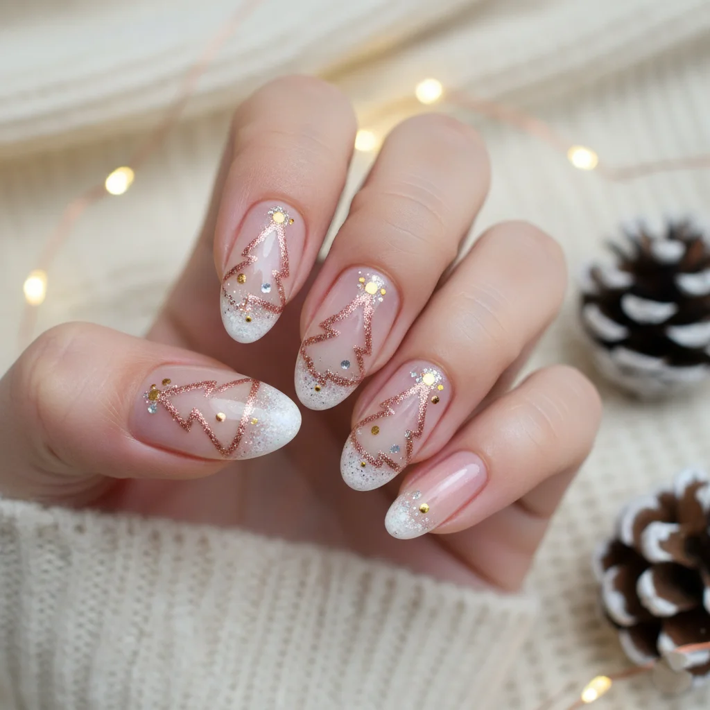 Chic Negative Space Christmas Trees Christmas Nails