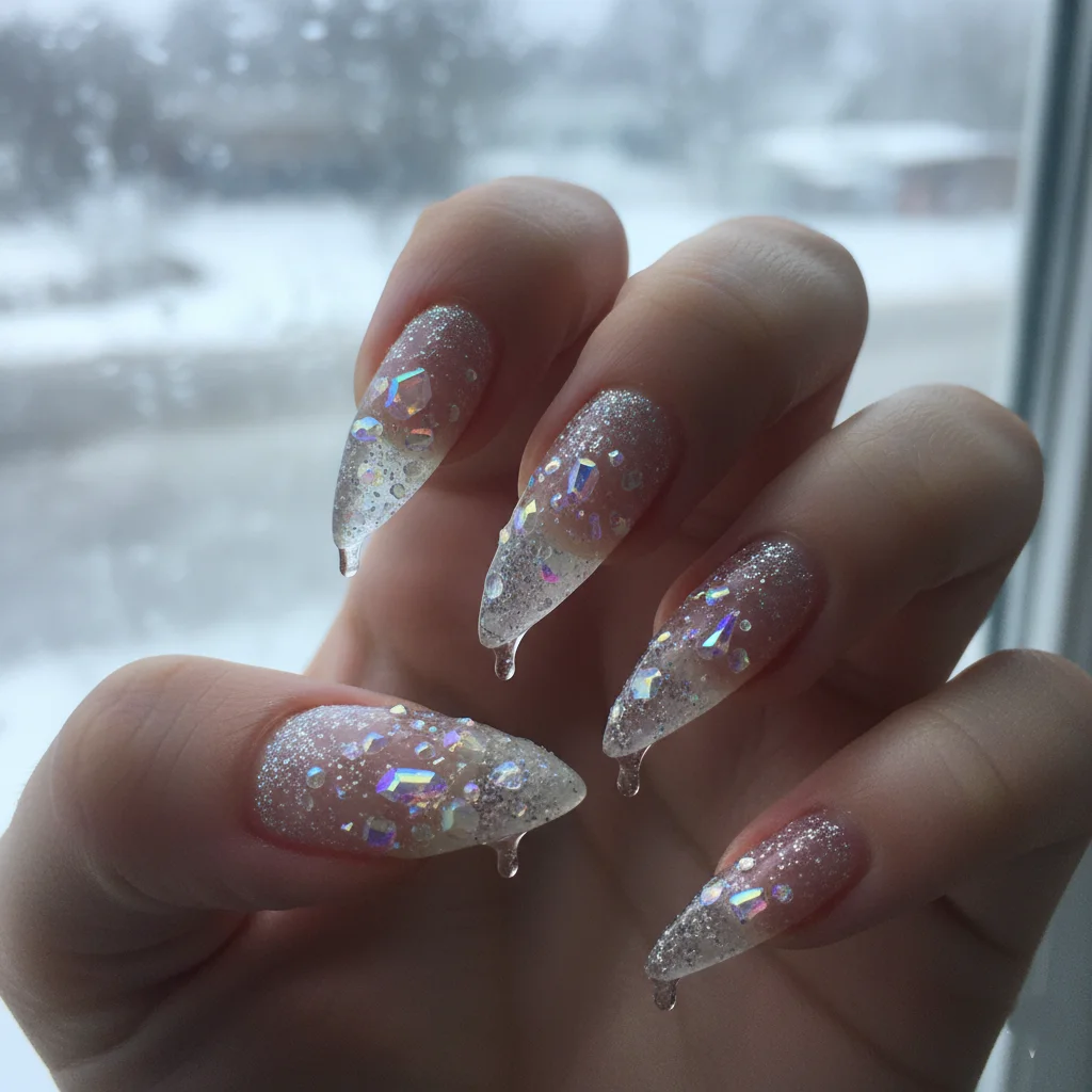 Crystalized Icicle Nail Art Christmas Nails
