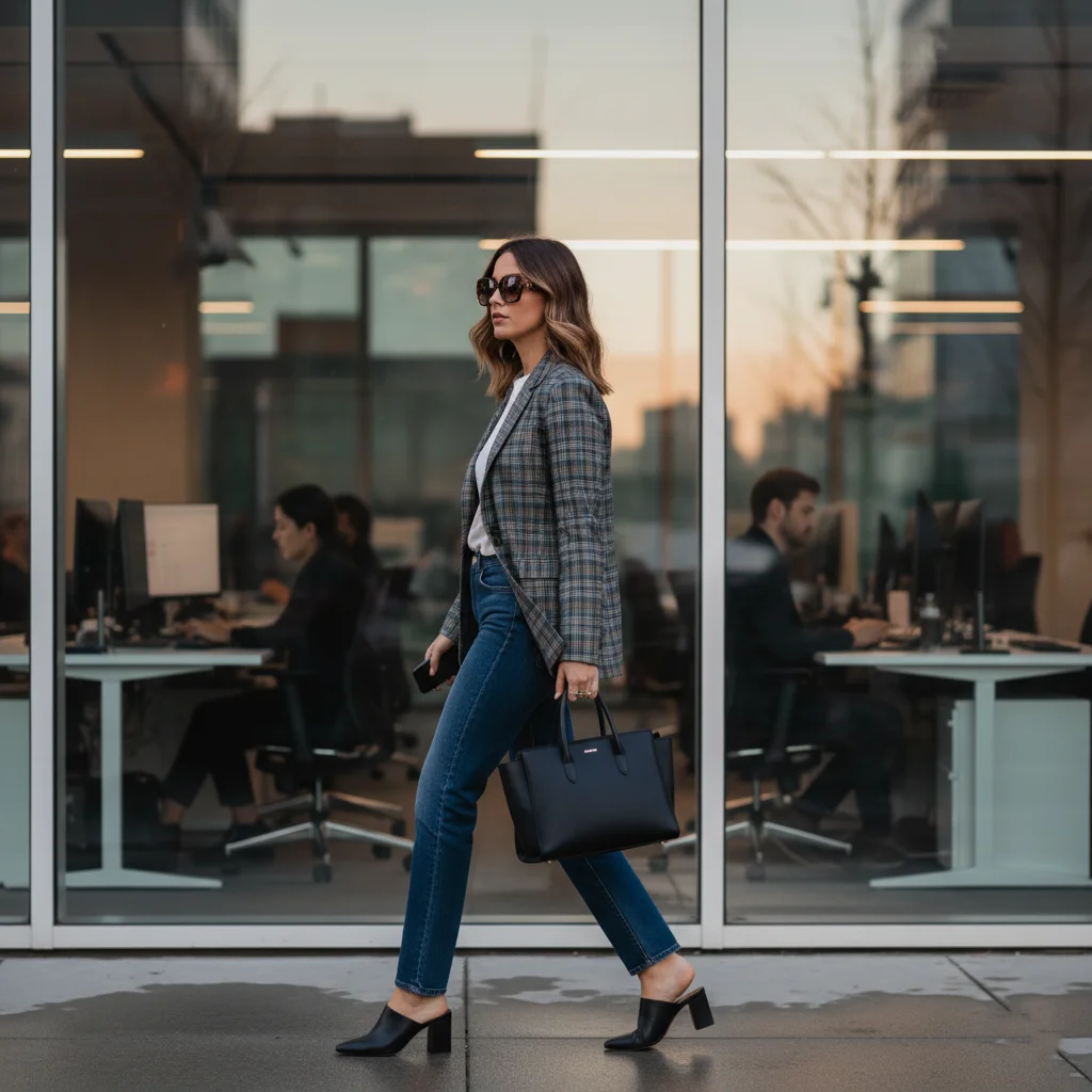 Elevated Denim (Dark Wash) with a Structured Blazer Modern Business Casual Outfits for Women