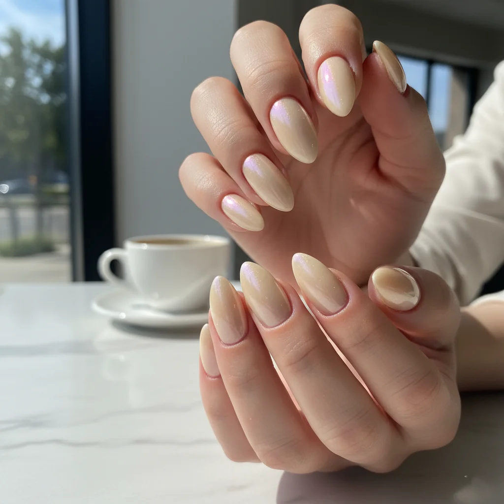 High-Shine Impact Glazed Vanilla Chrome Manicures - Chic Late Winter Nail Design and Color Inspo