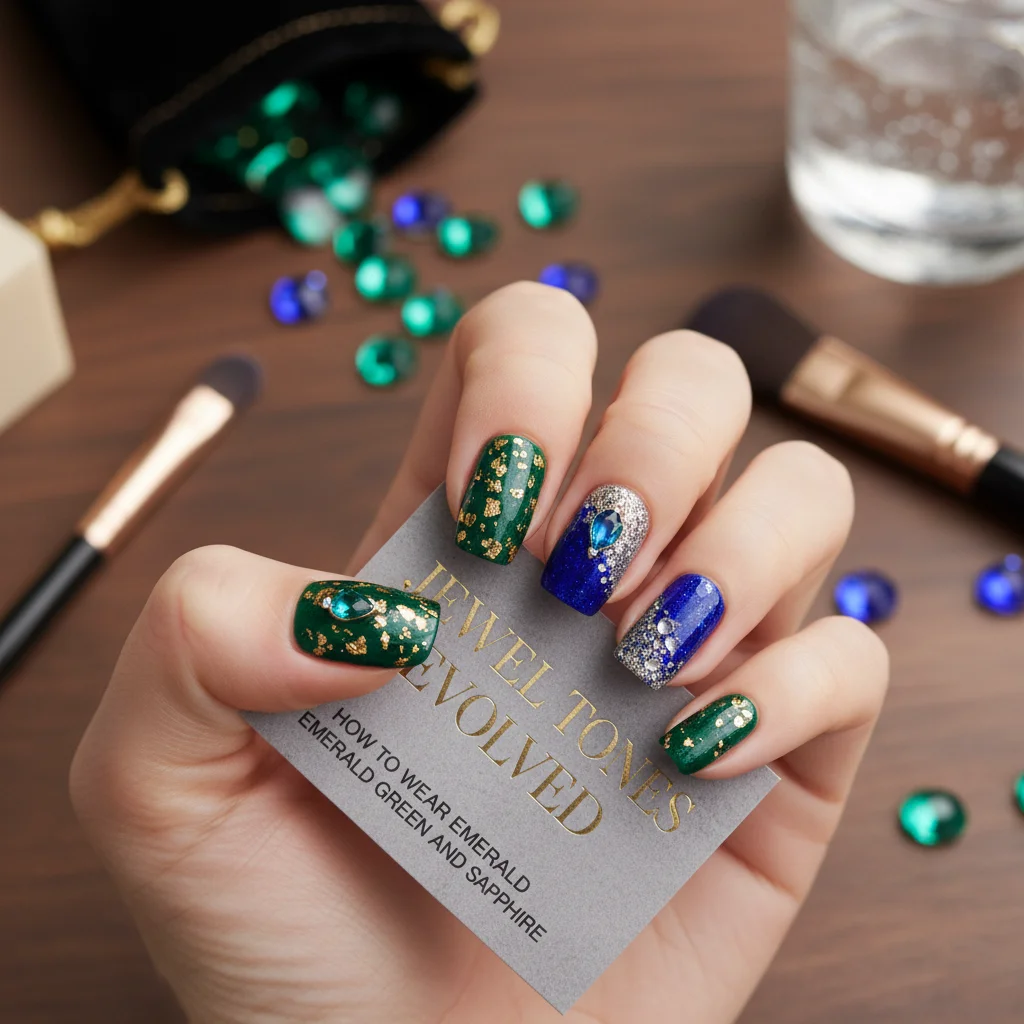 Jewel Tones Evolved How to Wear Emerald Green and Sapphire - Chic Late Winter Nail Design and Color Inspo