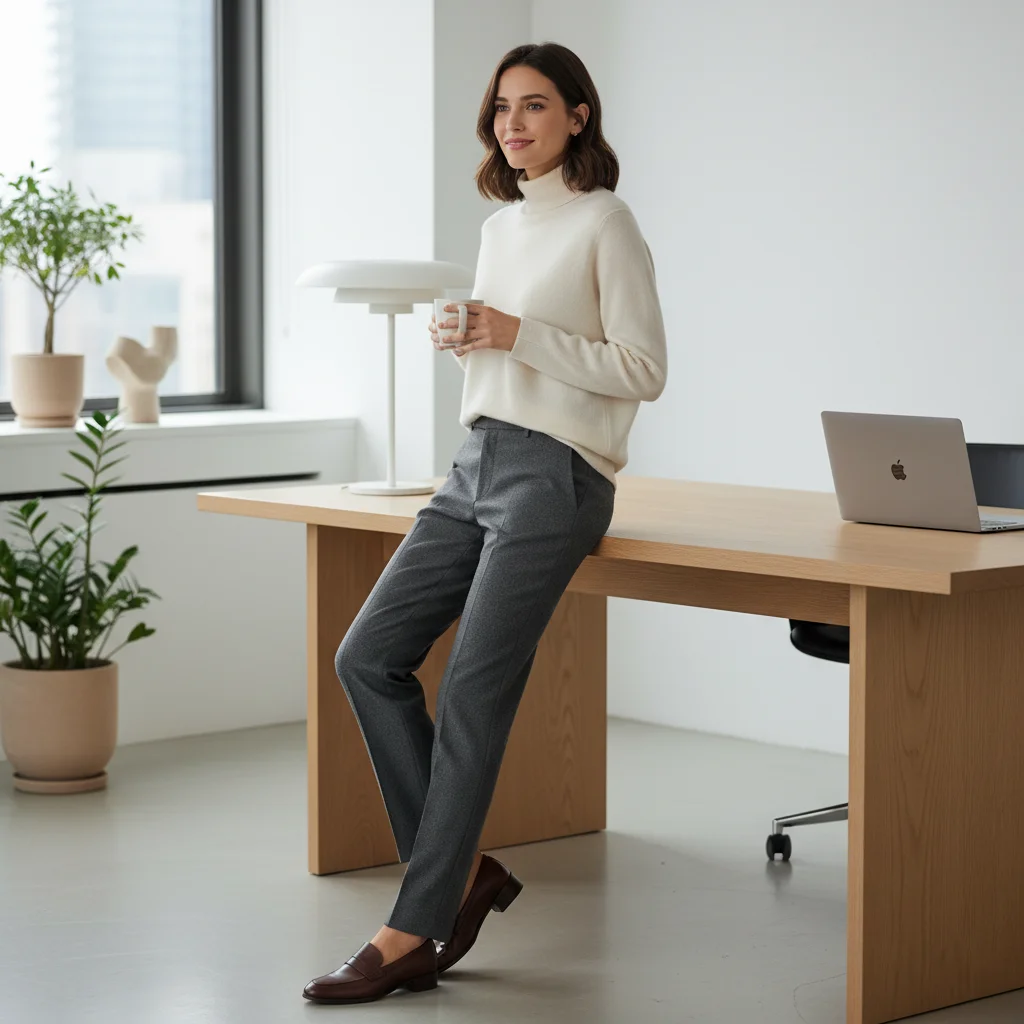 Loafers Look Tailored Pants and a Cozy Cashmere Sweater, Modern Business Casual Outfits for Women