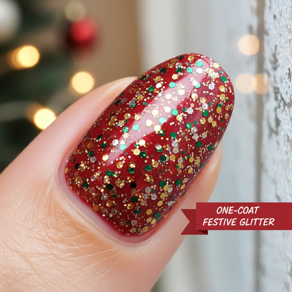 One-Coat Festive Glitter Base Christmas Nails