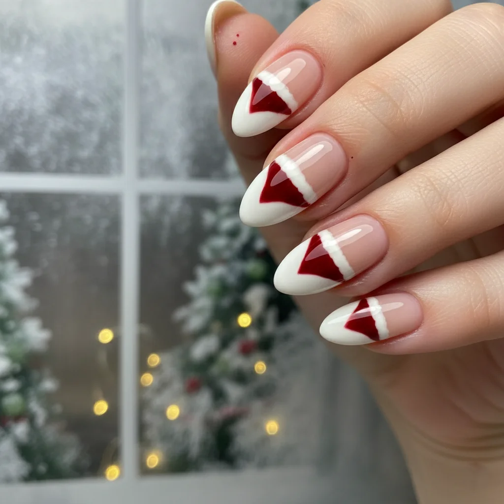 Simple & Sweet Santa Hat Tips Christmas Nails