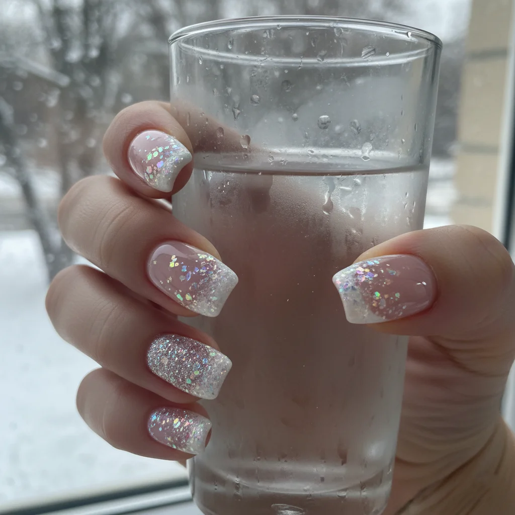Snowfall Glitter French Tips Christmas Nails