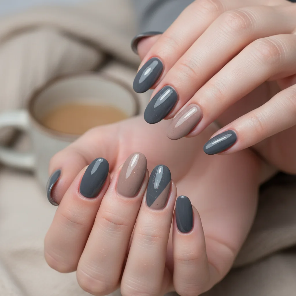Sophisticated Alternatives Storm Gray and Dusty Taupe - Chic Late Winter Nail Design and Color Inspo