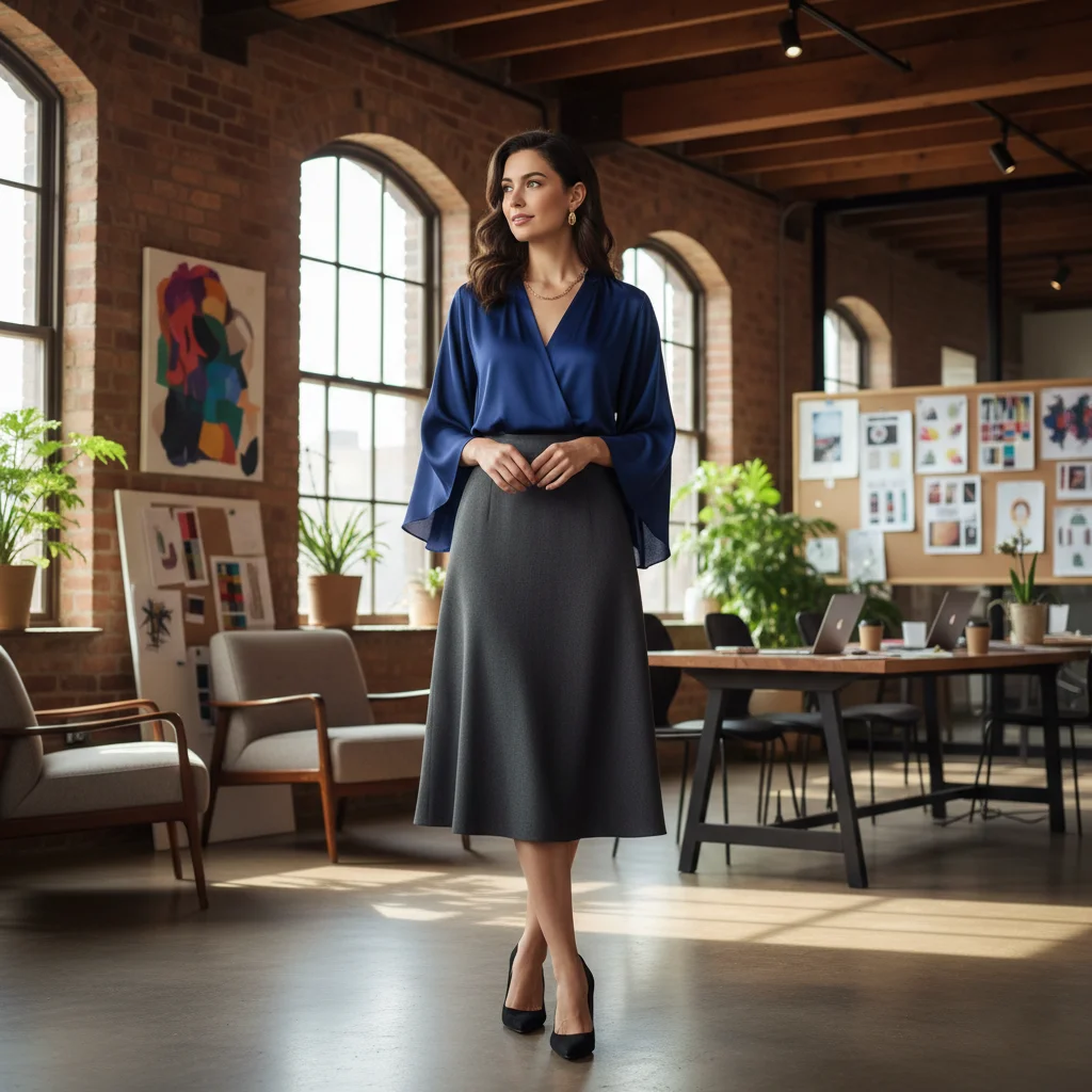 The Effortless Silk Blouse and Midi Skirt Combo Modern Business Casual Outfits for Women