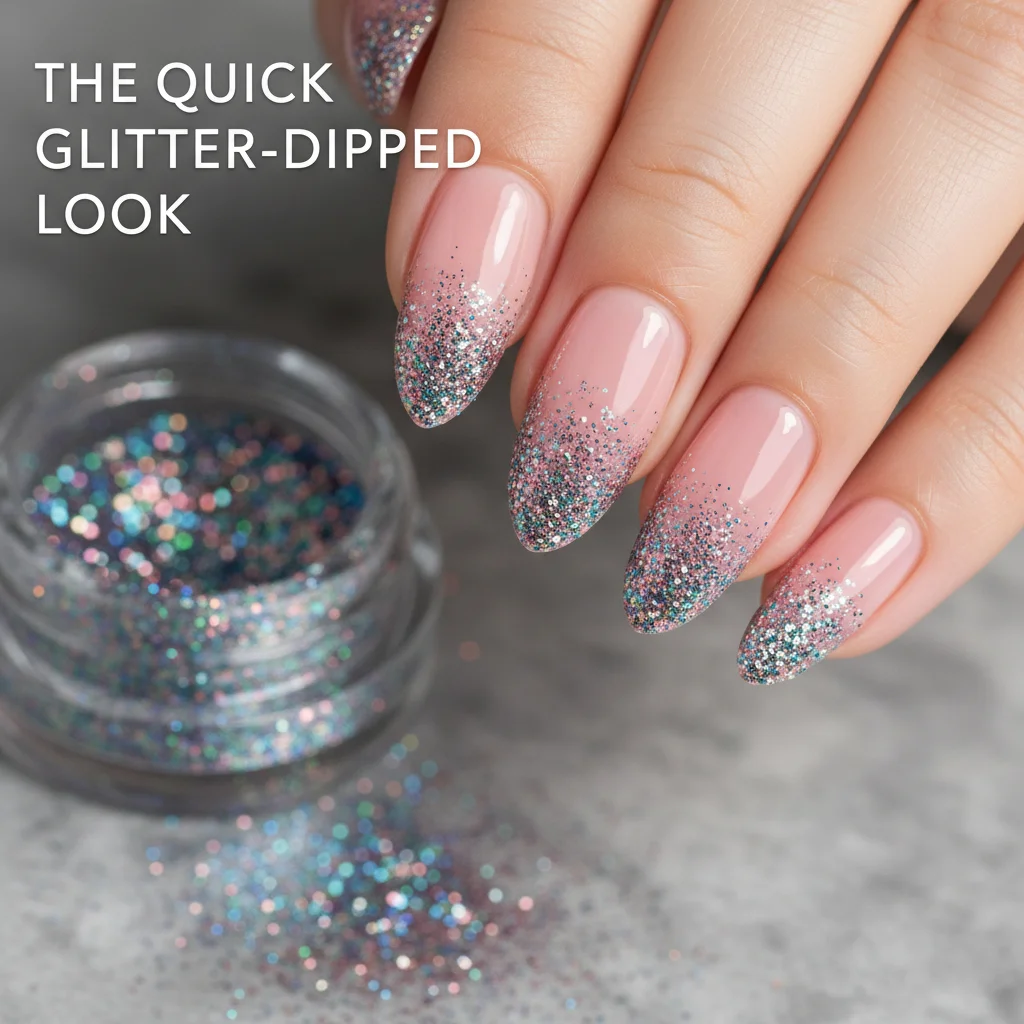 The Quick Glitter-Dipped Look Christmas Nails