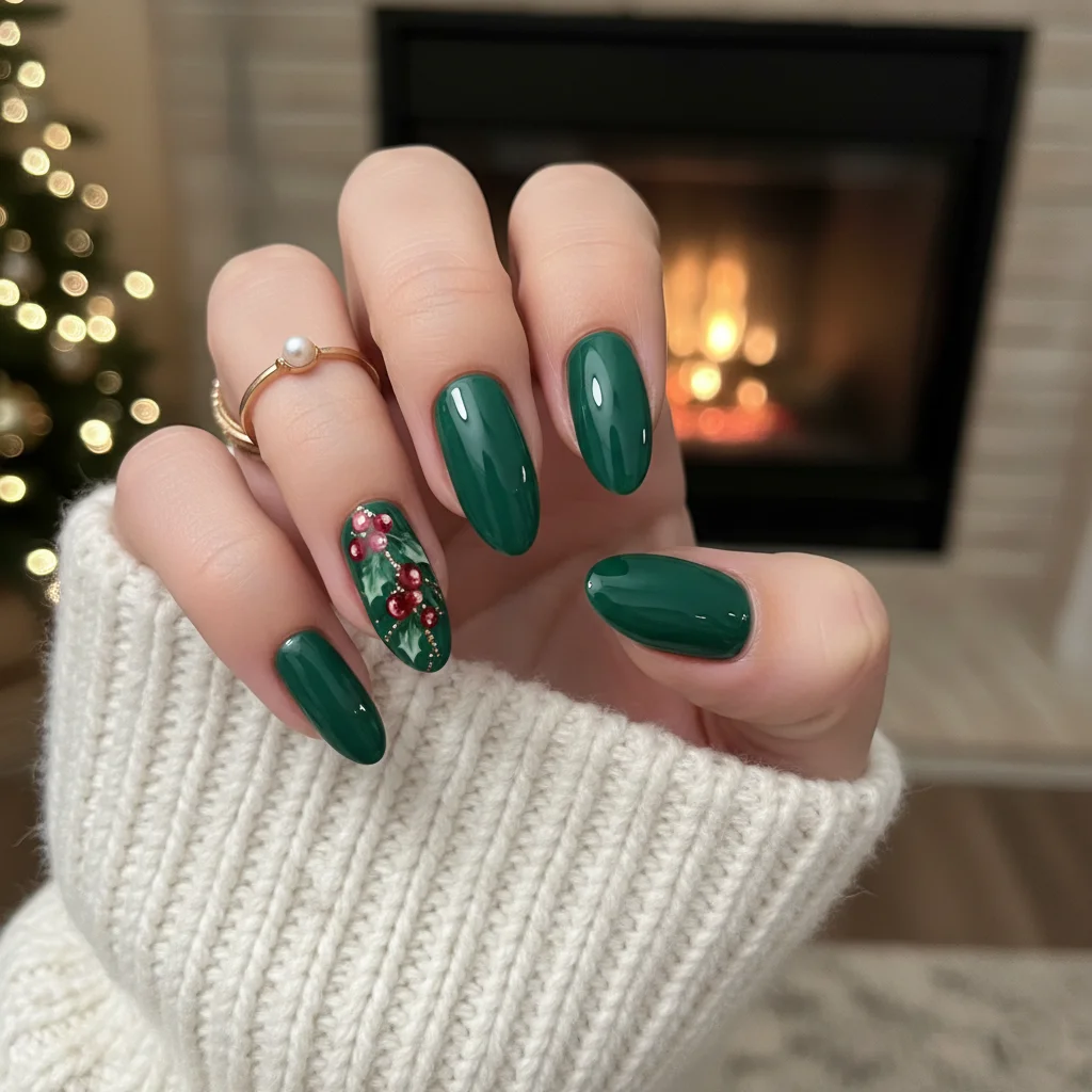 The Subtle Holly Berry Accent Nail Christmas Nails
