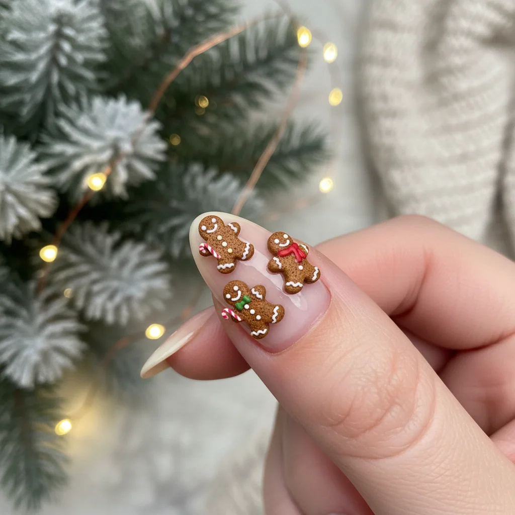 Tiny Gingerbread Man Minis Christmas Nails