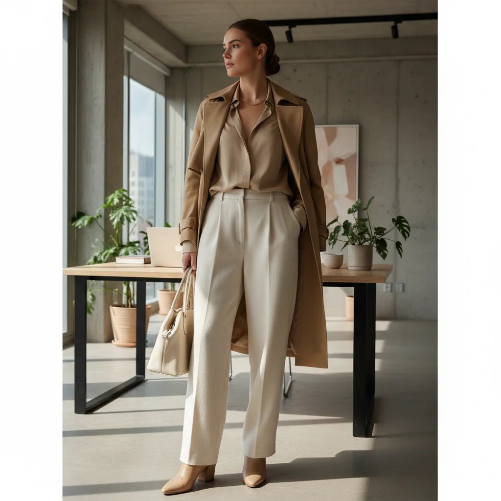 Tonal Neutrals Head-to-Toe Cream Office Look, Modern Business Casual Outfits for Women