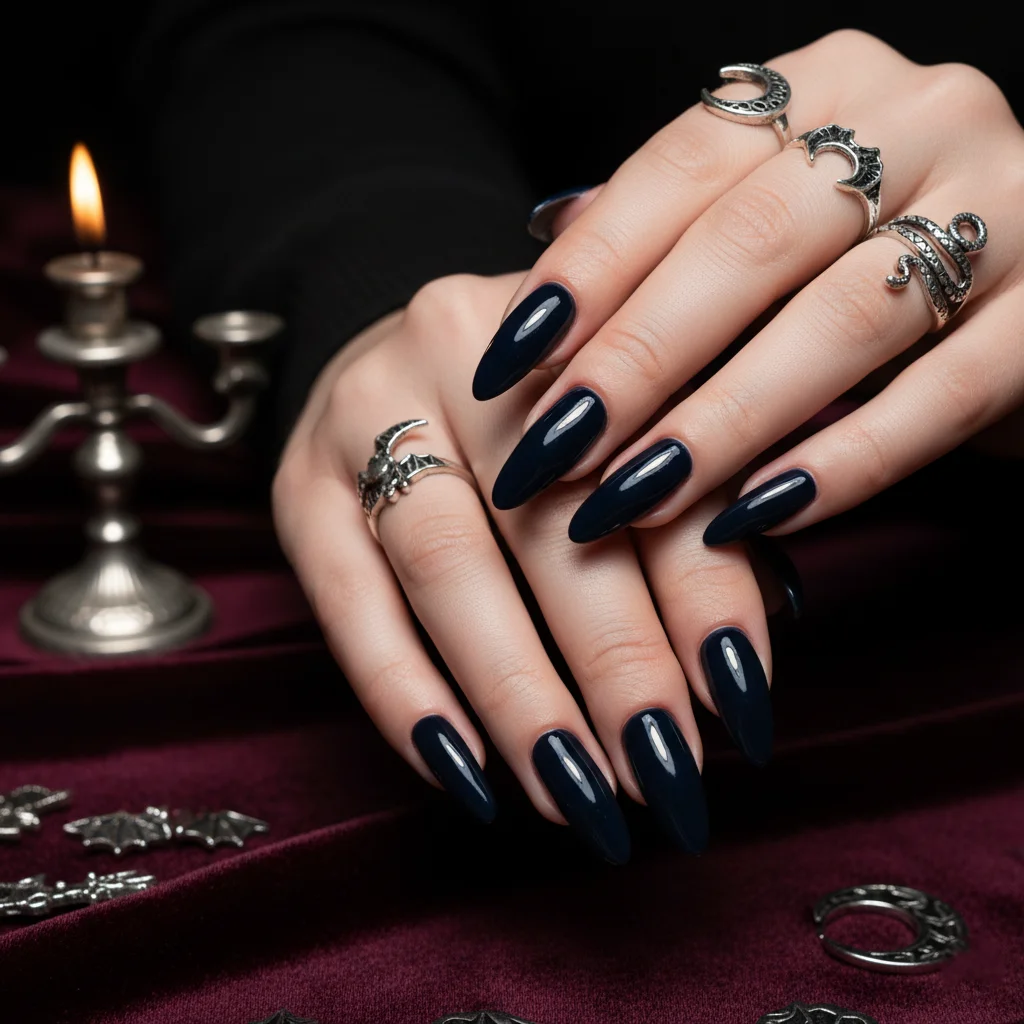 Vampy Vibes Embracing Near-Black Navy Polish - Chic Late Winter Nail Design and Color Inspo