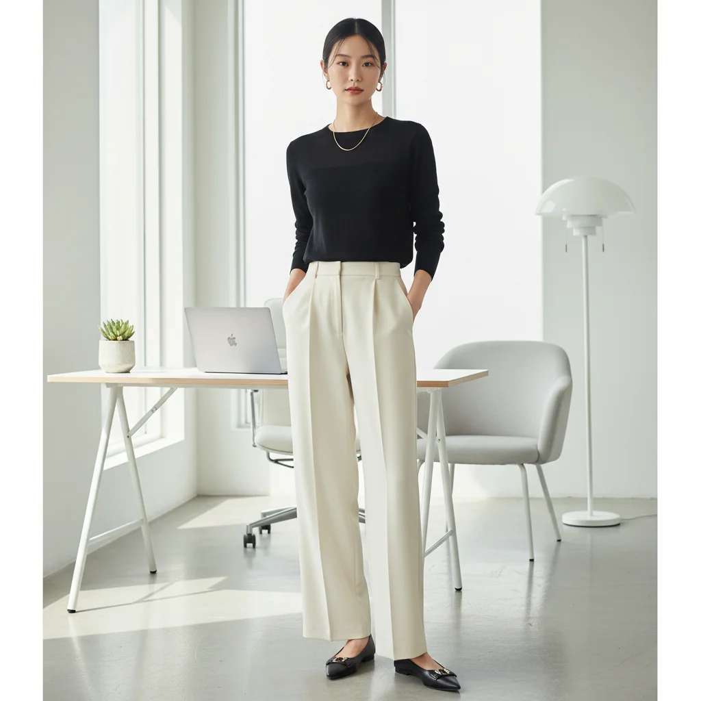 Wide-Leg Pants with a Fine-Knit Sweater Modern Business Casual Outfits for Women